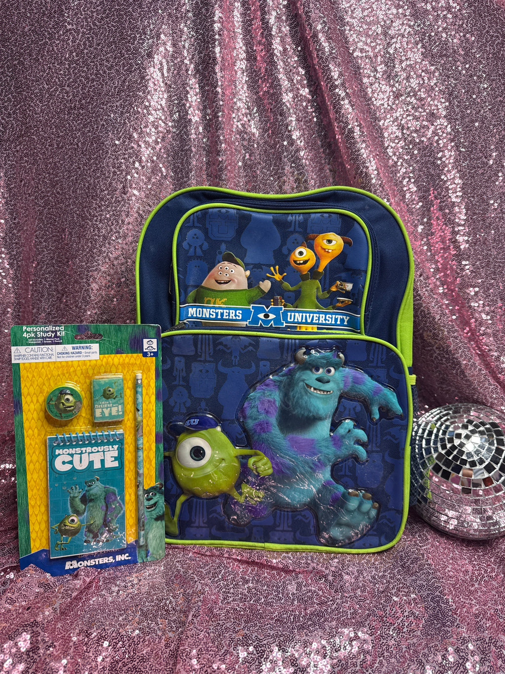 Disney Pixar Monsters University Backpack Bundle + Free Study Set -Rare Deadstock