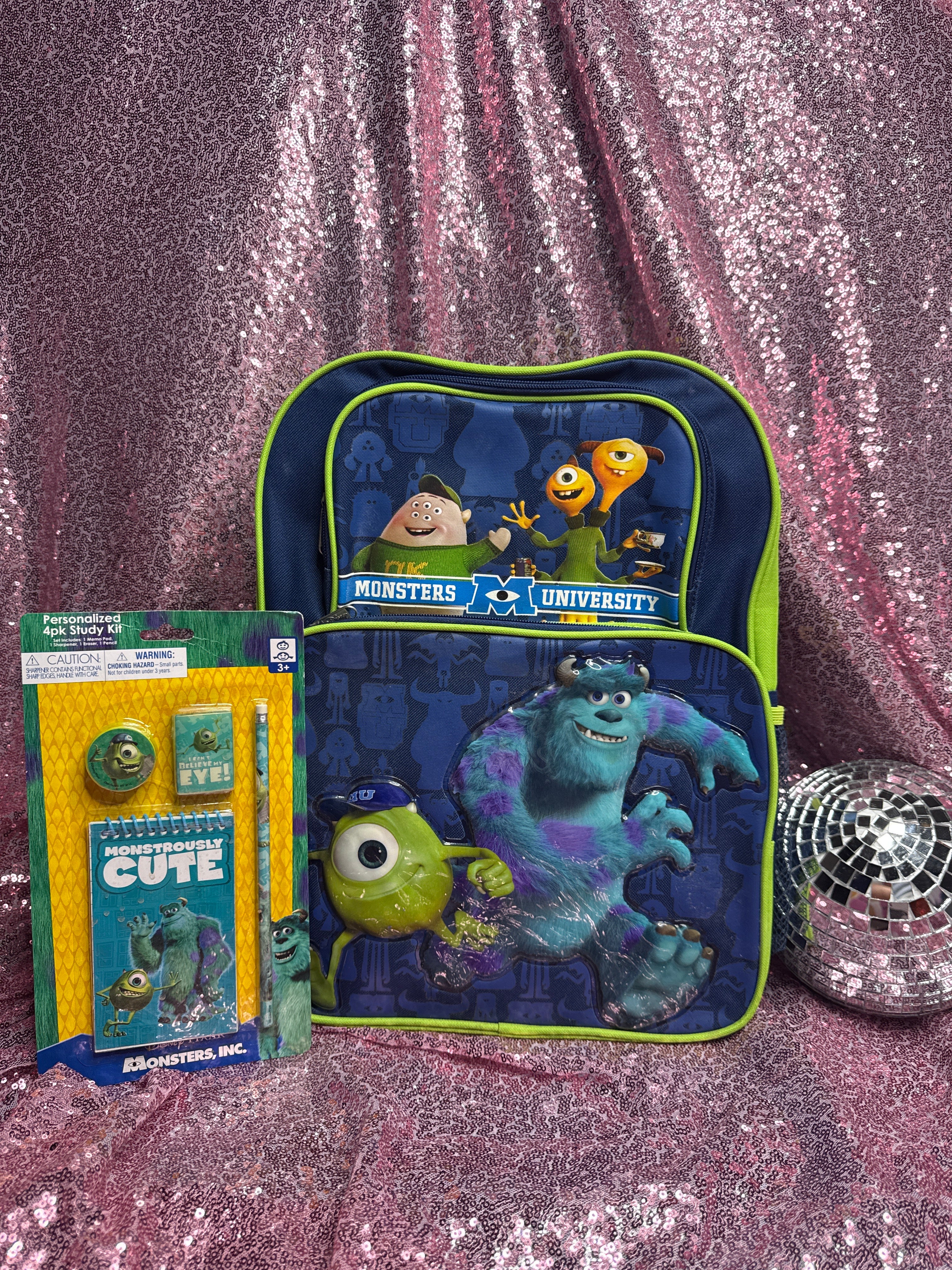 Disney Pixar Monsters University Backpack Bundle + Free Study Set -Rare Deadstock