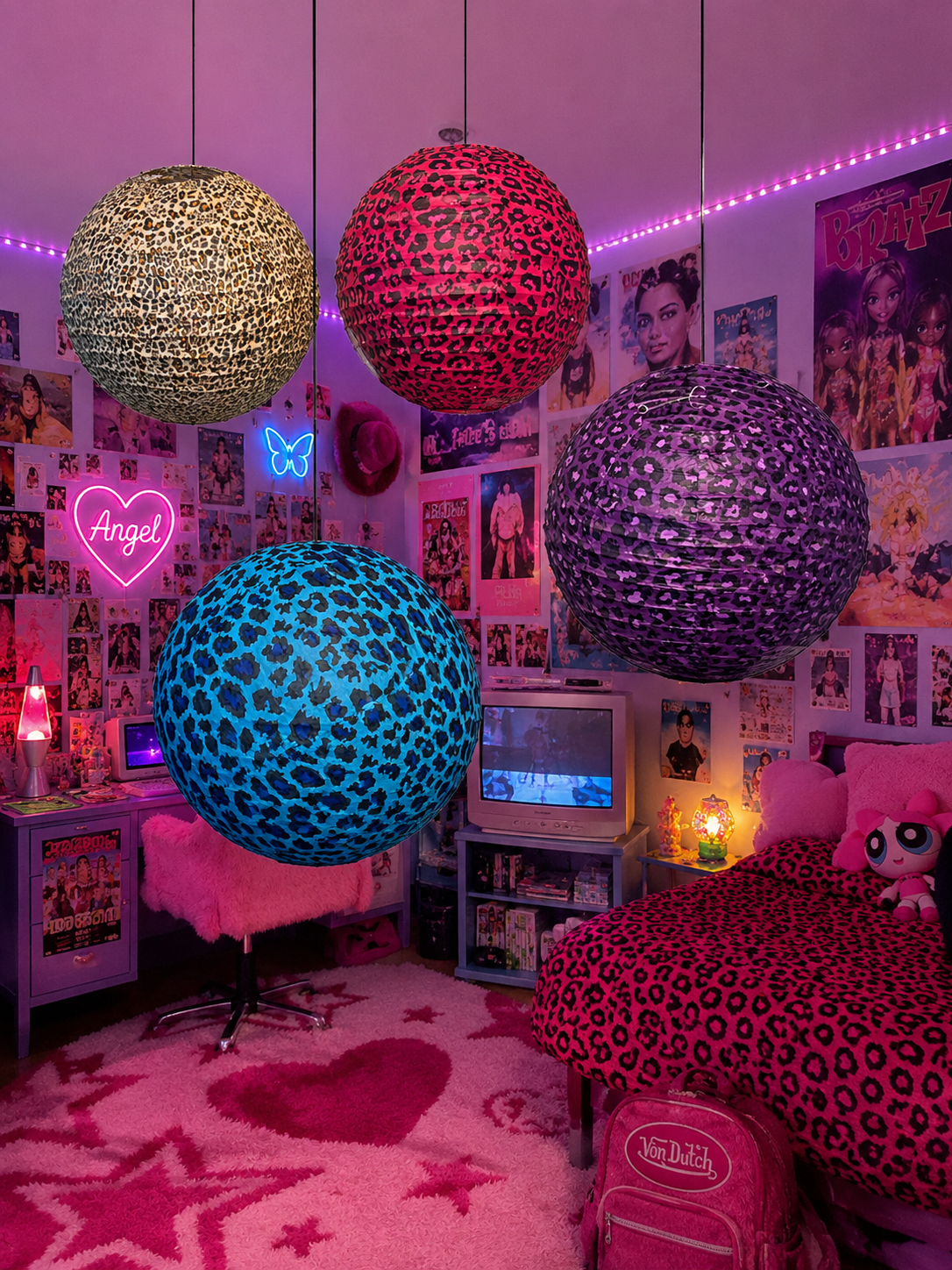 Y2K Leopard Print Hanging Paper Lantern – Room Decor
