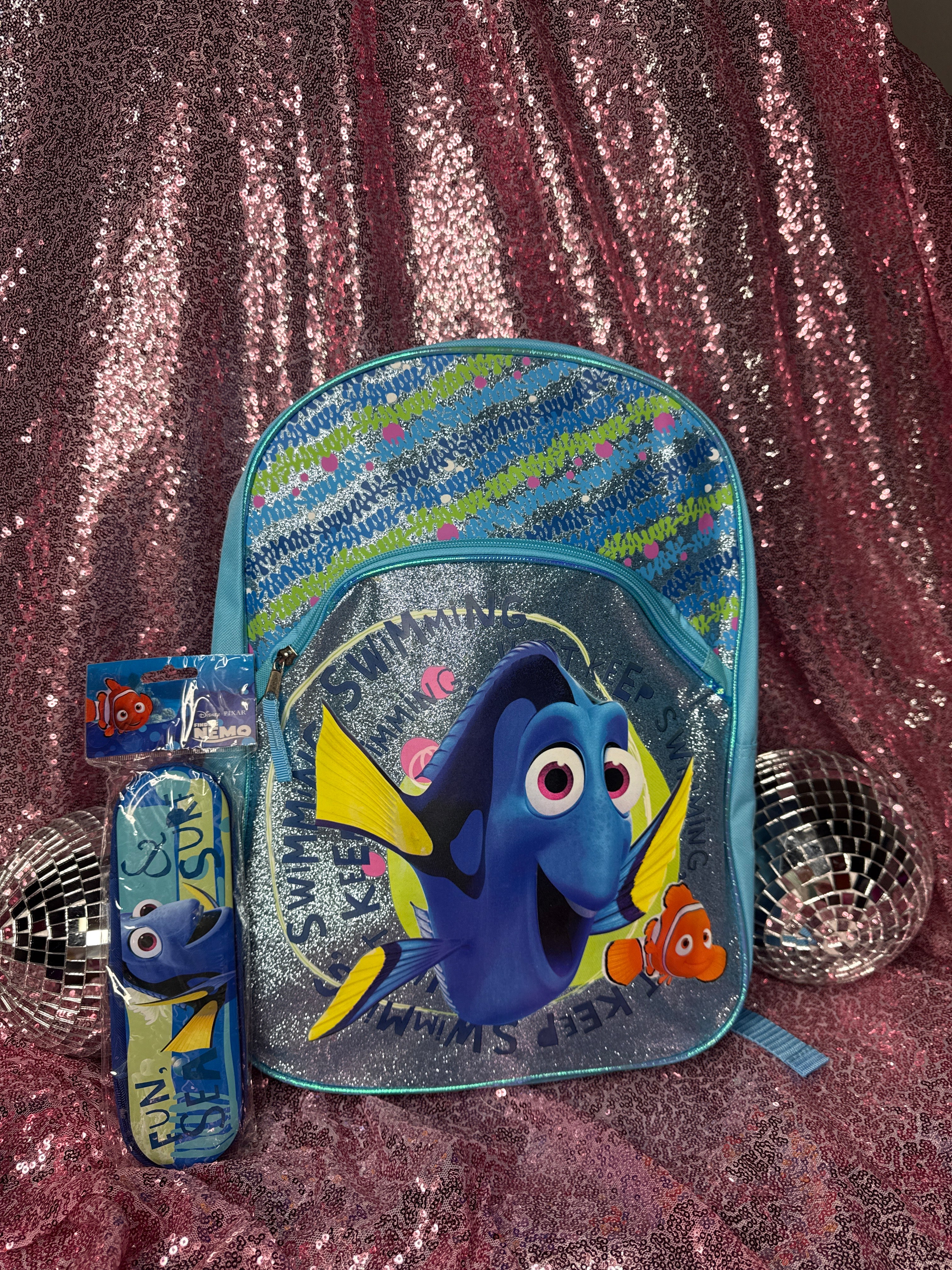 Disney Pixar Finding Dory Glitter Backpack + Matching Pencil Case