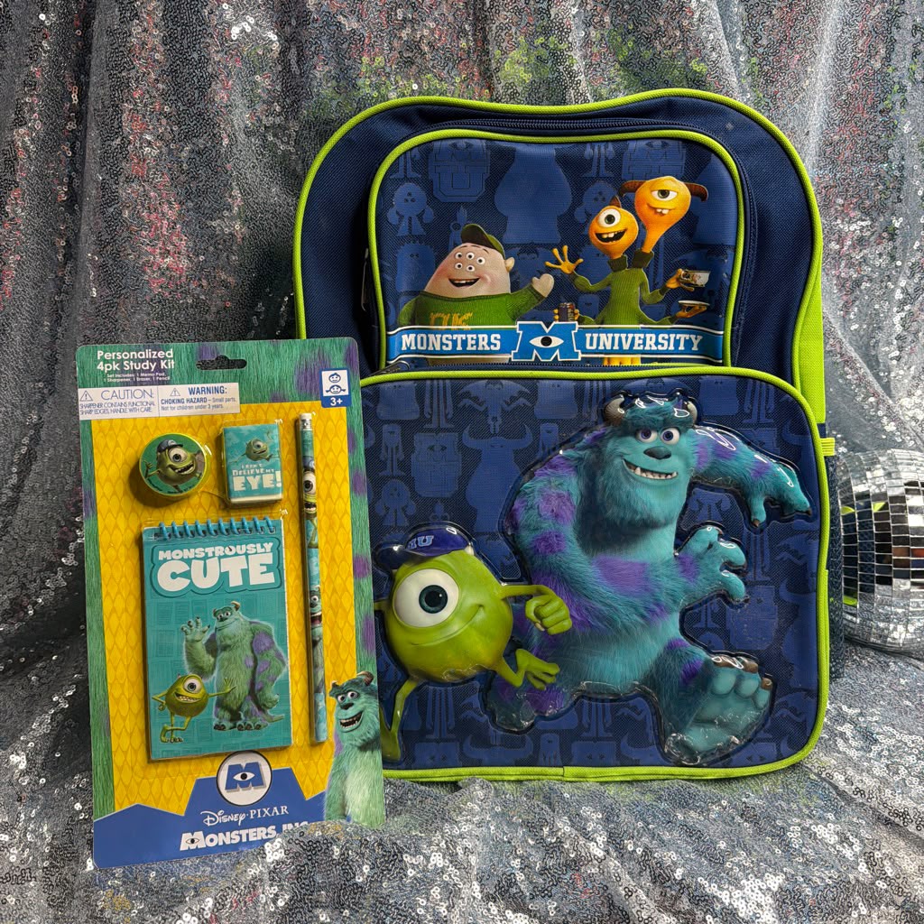 Disney Pixar Monsters University Backpack Bundle + Free Study Set -Rare Deadstock
